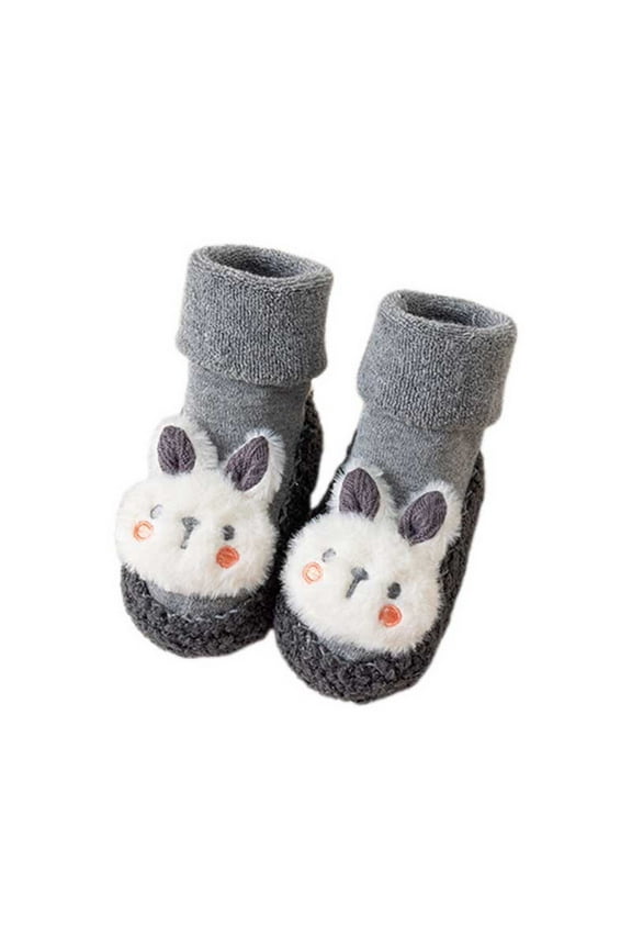 Baby Slipper Socks -Lined Booties for Toddlers, Adorable Indoor Socks with Grips for Boys & Girls,Color: Grey Size: 18-24 Months