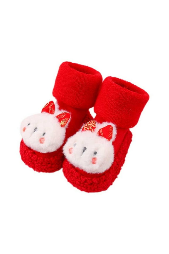 Baby Slipper Socks -Lined Booties for Toddlers, Adorable Indoor Socks with Grips for Boys & Girls,Color: Red Size: 18-24 Months