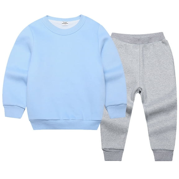 Hjtefg Boys' Active 2-Piece Set, Basic Solid Sweatshirt with Jogger Pants, Coordinated Athletic Outfit for Cool Weather, Soft Thermal-Lined Ensemble for Sports,Color: 1-Light Blue Size: 5-6 Years
