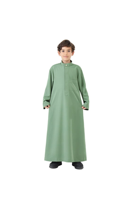 Boys' Arabic Thobe - Elegant Long Sleeve Kaftan Set | Traditional Embroidered Robe for Teens,Color: Green Size: 4-5 Years