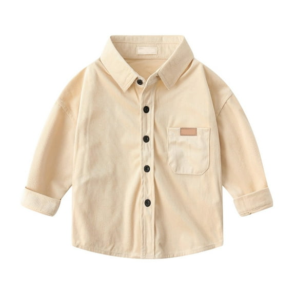 Hjtefg Boys Formal Shirt - Toddler Gentleman Style Long Sleeve Solid Blouse, Classic Corduroy Dress Shirt for Kids, Smart Casual Top,Color: Beige Size: 4-5 Years