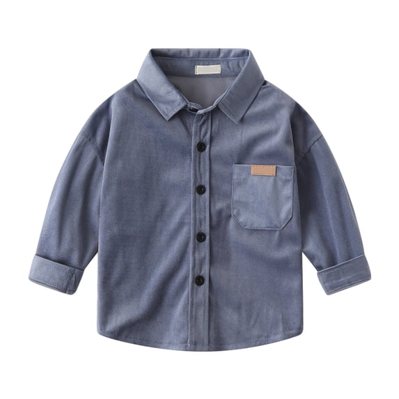 Hjtefg Boys Formal Shirt - Toddler Gentleman Style Long Sleeve Solid Blouse, Classic Corduroy Dress Shirt for Kids, Smart Casual Top,Color: Blue Size: 18-24 Months