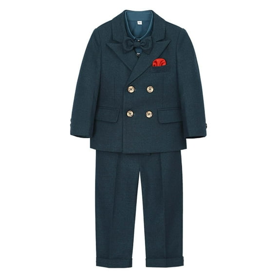 Hjtefg Boys Formal Suit Set Elegant Wedding Party Attire With Dress Pants And Vest Flower Boy Pageant Outfit For Toddler Childrens Recital Performance,Color: 1-Dark Green Size: 15-16 Years