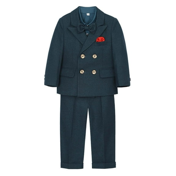 Hjtefg Boys Formal Suit Set Elegant Wedding Party Attire With Dress Pants And Vest Flower Boy Pageant Outfit For Toddler Childrens Recital Performance,Color: 1-Dark Green Size: 2-3 Years