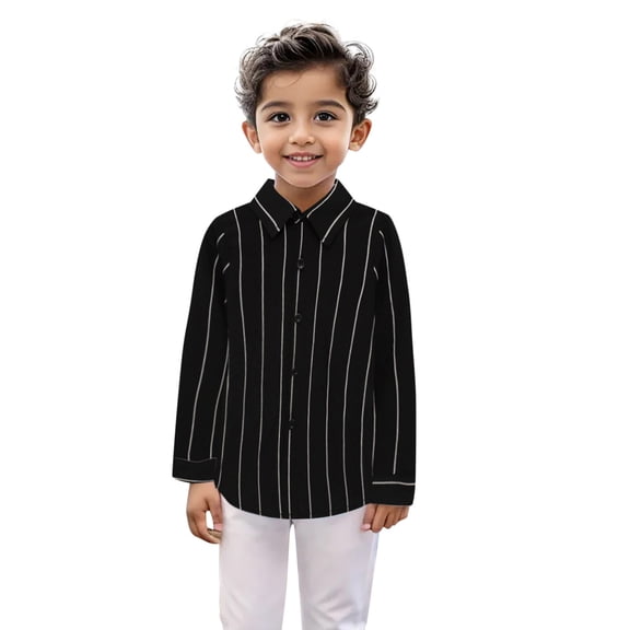 Hjtefg Boys Girls Long Sleeve Striped Button Down Casual Dress Shirt British Style Red Blue Stripe Pleated formal Blouse for Kids,Color: 2-Dark Blue Size: 2-3 Years