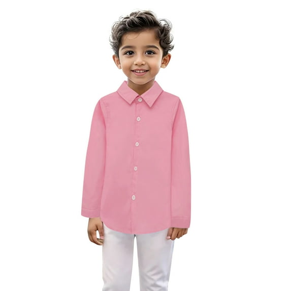 Hjtefg Boys' Long Sleeve Dress Shirt - Korean Style Solid Button Down Shirt, British Striped Casual Top for Kids,Color: Pink Size: 5-6 Years