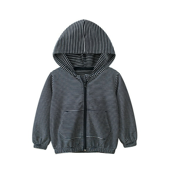 Hjtefg Boys' Striped Cardigan Coat – Hooded Sweater | Kids Lightweight Jacket | Casual Hoodie | Toddler Cozy Knitwear,Color: Blue Size: 3-4 Years