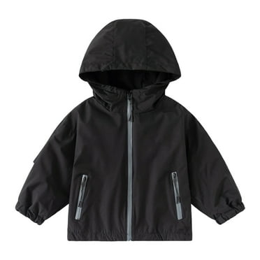 Hjtefg Boys Windbreaker Jacket - Lightweight Hooded Zipper Coat Designed for Kids,Fit for Outdoor Adventures,Casual Outings and School Days,Jackets for Girls and Boys,Color: Black Size: 8-9 Years