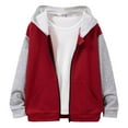 thumbnail image 1 of Hjtefg Boys' Winter Coat - Color-Block Hooded Zip-Up Jacket for Kids, Soft Long Sleeve Top for Autumn & Winter, Cozy Casual Outerwear,Color: 1-Red Size: 9-10 Years, 1 of 7