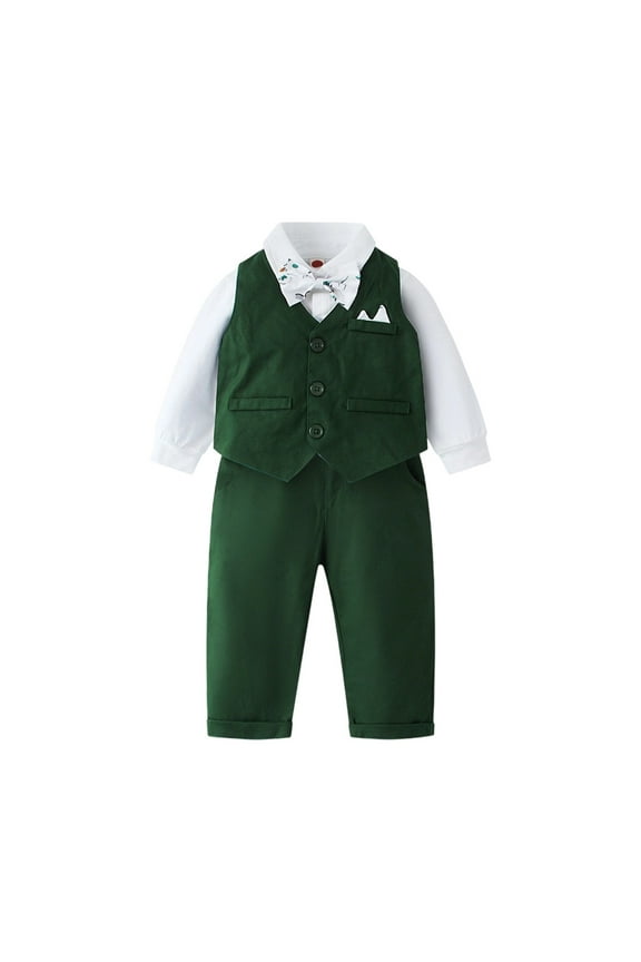 Elegant Children Dress Gentleman Bodysuit For Boys Spring Autumn Style Outfits And Sets One Year Old Boys Formal Wear Baby Boy Dressy Attire Party Suit,Color: 1-Green Size: 12-18 Months