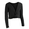 thumbnail image 1 of Hjtefg Girls' Ballet Wrap Sweater - Velvet Long Sleeve Dance Top for Autumn Winter,Color: Black Size: 12-13 Years, 1 of 3