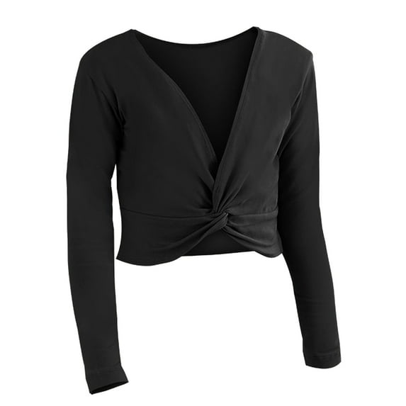 Hjtefg Girls' Ballet Wrap Sweater - Velvet Long Sleeve Dance Top for Autumn Winter,Color: Black Size: 8-10 Years