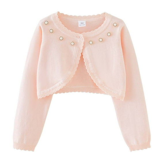 Hjtefg Girls' Beaded Cardigan - Knit Sweater | Lightweight Casual Cover-Up with Rhinestone Details,Color: Pink Size: 5-6 Years
