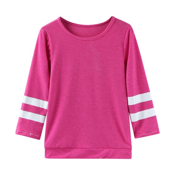 Hjtefg Girls Casual Striped Tunic Top, Long Sleeve Crewneck Pullover Sweatshirt, Loose Fit Blouse Tee for Kids, Comfortable Everyday Wear, School Outfit,Color: 1-Hot Pink Size: 8-9 Years