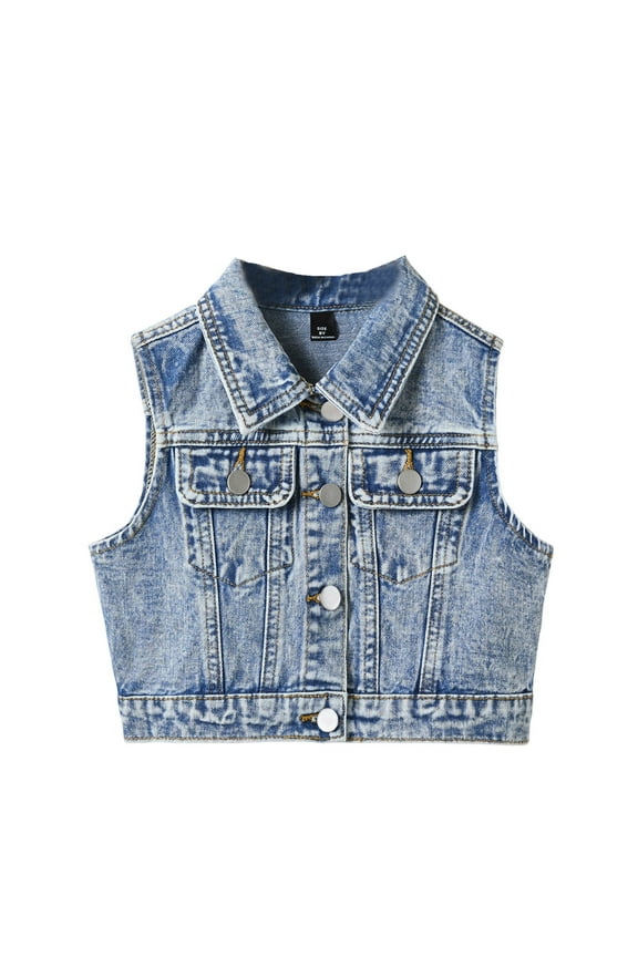 Girls Denim Vest - Open Front Lapel Collar Jacket Style, Casual Loose Fit Outerwear for Teen Girls, Spring Fall Everyday Wear,Color: Blue Size: 8-9 Years