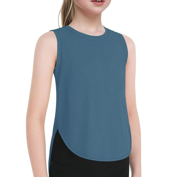 Hjtefg Girls' Everyday Sleeveless Top - Soft Breathable Vest with Curved Hem | Casual Comfort Outfit,Color: 2-Navy Size: 11-12 Years