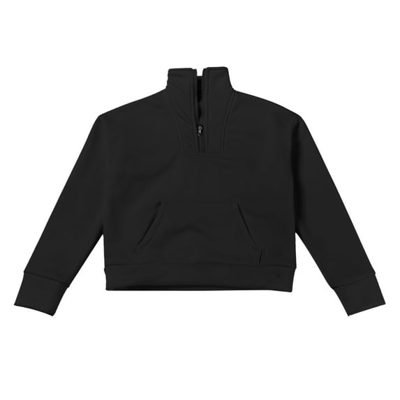 Hjtefg Girls Half Zip Sweatshirt, Quarter Zip Pullover with Pocket and Hood, Stand Collar Long Sleeve Top for Teen Girls, Casual Oversized Fall Sweater,Color: 1-Black Size: 9-10 Years
