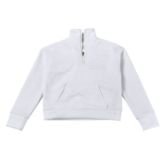 Hjtefg Girls Half Zip Sweatshirt, Quarter Zip Pullover with Pocket and Hood, Stand Collar Long Sleeve Top for Teen Girls, Casual Oversized Fall Sweater,Color: 1-White Size: 13-14 Years