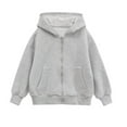 thumbnail image 1 of Hjtefg Girls Hooded Zip Up Jacket - Lightweight Pullover Coat for Teens & Youth, Casual Outerwear for Autumn Winter, Solid Color Hoodie Sweatshirt,Color: Grey Size: 11-12 Years, 1 of 9