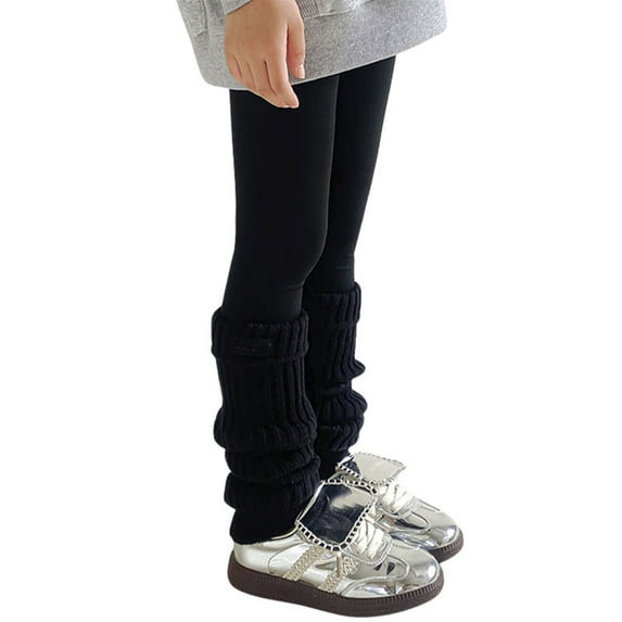 Hjtefg Girls' Knit Leg - Korean Style Ribbed Socks, Soft Slouchy Knee-Highs with Label Detail for Seasonal Wear,Color: Black Size: One Size