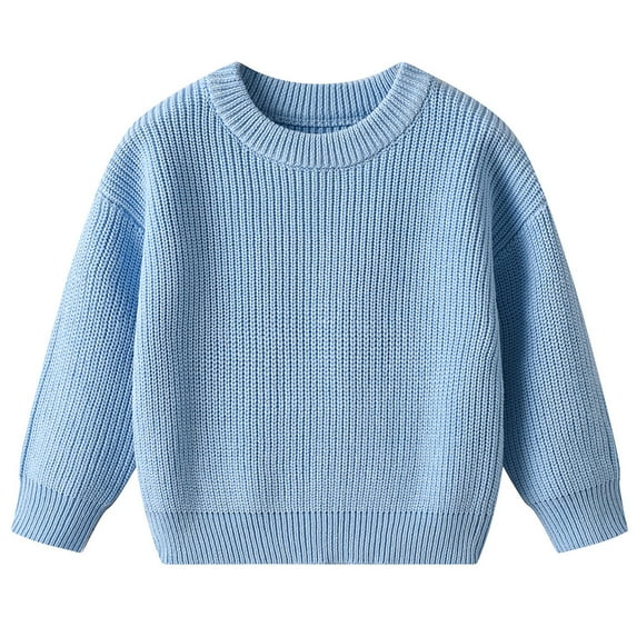 Hjtefg Girls Knit Sweater, Winter Warm Soft Pullover Top for Baby Toddler Kids, Cozy Cold Weather Blouse for Indoor and Outdoor Use,Color: Blue Size: 7-8 Years