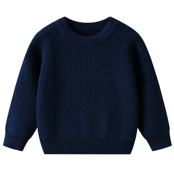 Hjtefg Girls Knit Sweater, Winter Warm Soft Pullover Top for Baby Toddler Kids, Cozy Cold Weather Blouse for Indoor and Outdoor Use,Color: Dark Blue Size: 7-8 Years