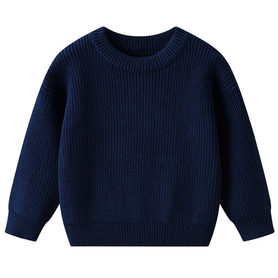 Hjtefg Girls Knit Sweater, Winter Warm Soft Pullover Top for Baby Toddler Kids, Cozy Cold Weather Blouse for Indoor and Outdoor Use,Color: Dark Blue Size: 9-12 Months
