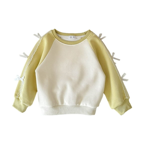 Hjtefg Girls Lined Hoodie, Long Sleeve Pullover Sweatshirt with Bow Detail, Soft Blend Comfortable Top for Kids, Casual Wear with Raglan Sleeves,Color: Yellow Size: 2-3 Years
