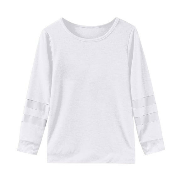 Hjtefg Girls Long Sleeve Crewneck T-Shirt, Soft Casual Top for Children, Cute Print Blouse for Everyday Play, School, and Weekend Outfits,Color: 2-White Size: 7-8 Years