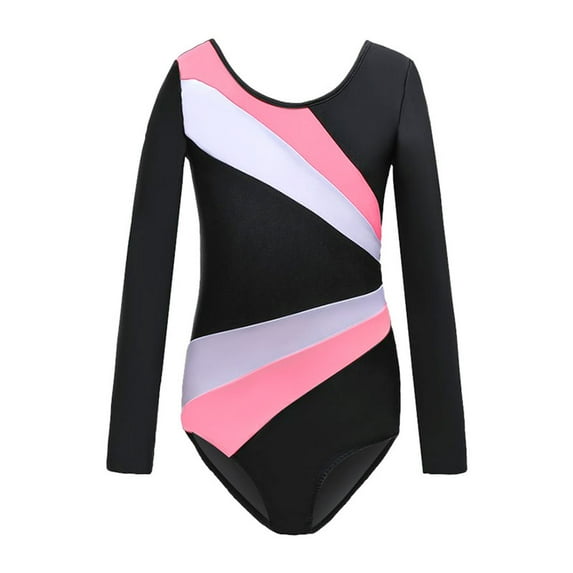 Hjtefg Girls Long Sleeve Gymnastics Leotard, Colorful Dancewear for Ballet Practice, Toddler Kids' Athletic Unitard for Stage and Christmas Recital,Color: 1-Pink Size: 5-6 Years