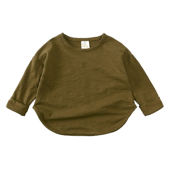 Hjtefg Girls Long Sleeve Tunic Top, Soft Arc Hem Shirt with Side Slits, Korean Style Relaxed Fit Blouse for Spring and Autumn, Textured Fabric Round Neck Tee,Color: 2-Army Green Size: 6-7 Years