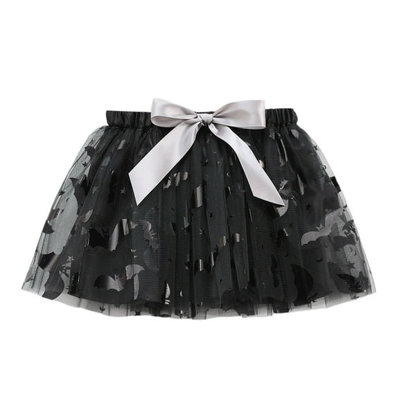 Hjtefg Girls Printed Tutu Skirt, Halloween Party Dance Skirt with Mesh Fabric, Ballet Performance Flared Skirt for Carnival Celebrations and Stage Shows,Color: Q1-Black Size: 9-11 Years
