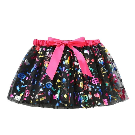 Hjtefg Girls Printed Tutu Skirt, Halloween Party Dance Skirt with Mesh Fabric, Ballet Performance Flared Skirt for Carnival Celebrations and Stage Shows,Color: Q1-Hot Pink Size: 2-4 Years