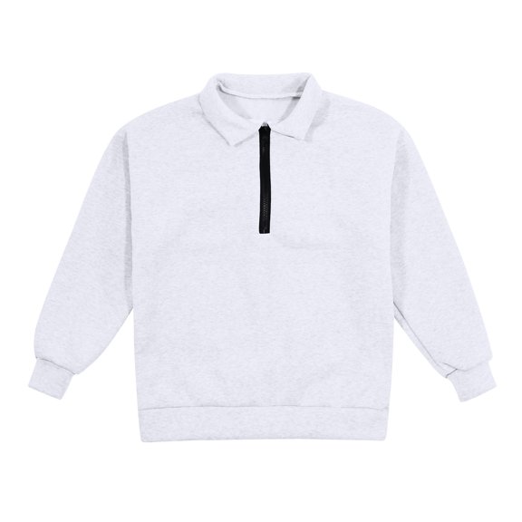 Hjtefg Girls Quarter Zip Sweatshirt, Oversized Long Sleeve Pullover with Hood, Casual Half Zipper Top for Everyday Wear, Cute Comfortable Sweater with Stand Collar,Color: 2-White Size: 13-14 Years