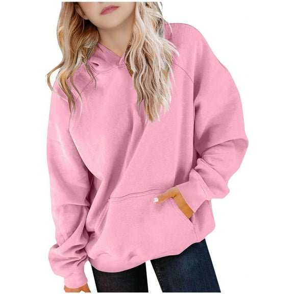 Hjtefg Girls Raglan Sleeve Hoodie, Long Sleeve Winter Warm Pullover with Athletic Cut, Soft Cozy Outerwear for Kids, Comfortable Casual Top,Color: Pink Size: 11-12 Years