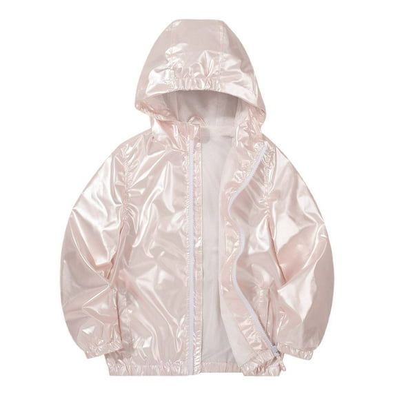 Hjtefg Girls' Rain Jacket - Lightweight Hooded Windbreaker for Outdoor Play, Weather-Ready Coat with Secure Pockets,Color: Light Pink Size: 14