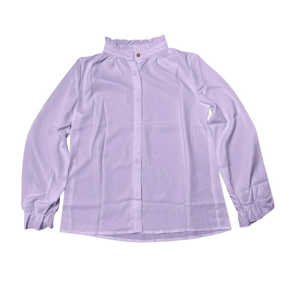 Hjtefg Girls Ruffle Trim Blouse, Long Sleeve Shirt with Stand Collar, Loose Fit Casual Top for Spring Summer, Versatile Everyday Wear for Kids,Color: Purple Size: 7-8 Years