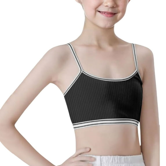 Hjtefg Girls Seamless Sports Bra - Crop Top Teen Bra , Lightweight Training Camisole for Middle/High School, Tween Bralette,Color: Black Size: 10-13 Years