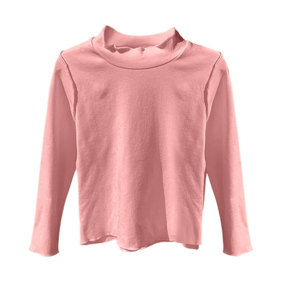 Hjtefg Girls Semi High Neck Blouse, Long Sleeve Cute Basic Tee for Toddler Kids, Soft Breathable Casual Shirt, Stylish Solid Color Top for Everyday Wear and Layering,Color: Pink Size: 7-8 Years