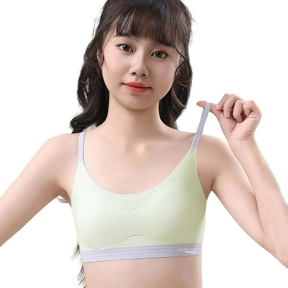 Hjtefg Girls Sports Bra, Adjustable Puberty Underwear for Teen Girls, Junior High & High School Students, Breathable Training Vest,Color: Green Size: 12-13 Years