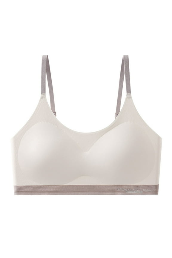 Girls Sports Bra – Seamless Wireless Dance Bra for Teens , Adjustable Elastic Training Bras with Clear Straps,Color: White Size: 12-13 Years