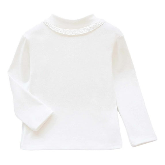 Hjtefg Girls Thermal Long Sleeve Shirt, Winter Warm Half Turtleneck Base Layer Top, Soft Comfortable Kids Tee for Cold Weather,Color: 2-White Size: 9-10 Years
