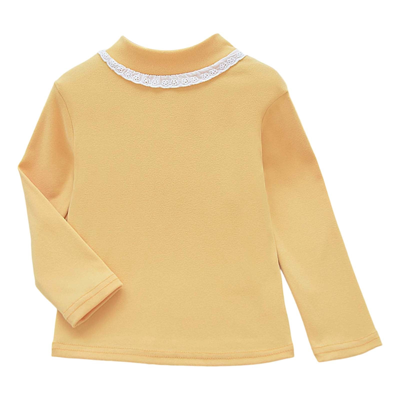 Hjtefg Girls Thermal Long Sleeve Shirt, Winter Warm Half Turtleneck Base  Layer Top, Soft Comfortable Kids Tee for Cold Weather,Color: 2-Yellow Size: 