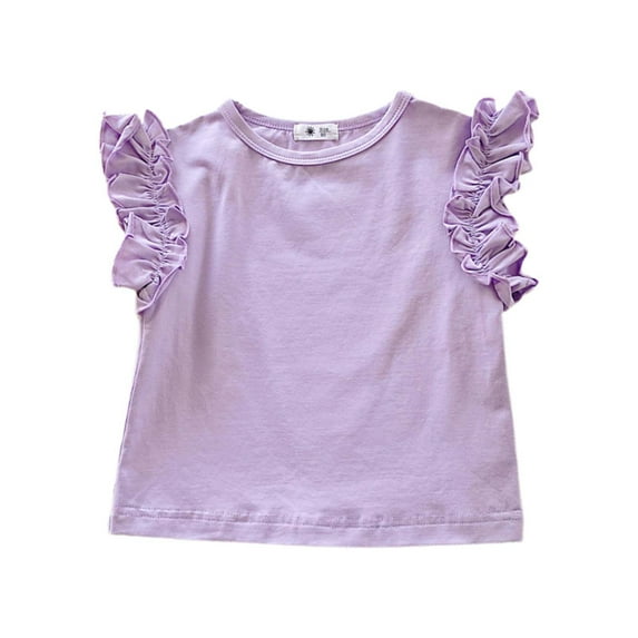 Hjtefg Girls Toddler Tops Short Sleeve Tee – Cute Round Neck Summer Shirt with Ruffled Sleeves, Elastic Waist,Color: Purple Size: 2-3 Years