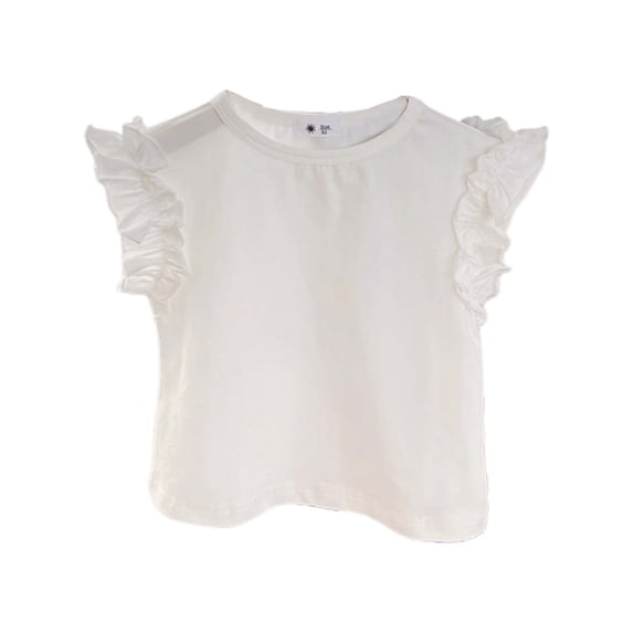 Hjtefg Girls Toddler Tops Short Sleeve Tee – Cute Round Neck Summer Shirt with Ruffled Sleeves, Elastic Waist,Color: White Size: 4-5 Years