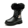 thumbnail image 1 of Hjtefg Girls Winter Boots with Bow - Platform Sole Side Zip Snow Booties for Kids, Warm Comfy Solid Color Boots for Cold Weather,Color: 2-Black Size: 11-11.5 Years, 1 of 9
