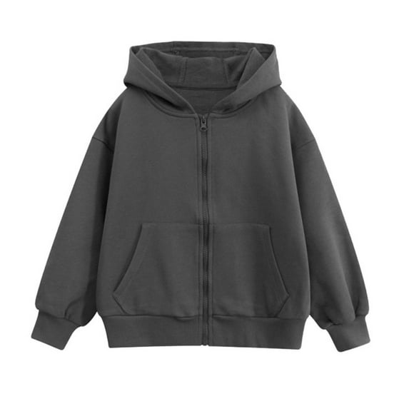 Hjtefg Girls' Zip Hoodie - Lightweight Hooded Jacket for Teens, Casual Pullover Coat for Autumn & Winter, Solid Color Outerwear,Color: 3-Dark Gray Size: 11-12 Years