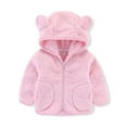 thumbnail image 1 of Hjtefg Kids Animal Ear Hooded Coat, Winter Soft Coral Jacket with Zipper, Candy Color Textured Outerwear for Boys and Girls, Cozy Playful Design,Color: 1-Pink Size: 2-3 Years, 1 of 3