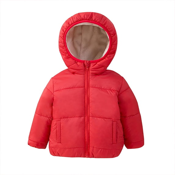 Hjtefg Kids Boys Girls Autumn Winter Solid Color Lightweight Hooded Casual Jacket Childrens Clothes Cozy Lined Thickened Outerwear,Color: Red Size: 9-12 Months