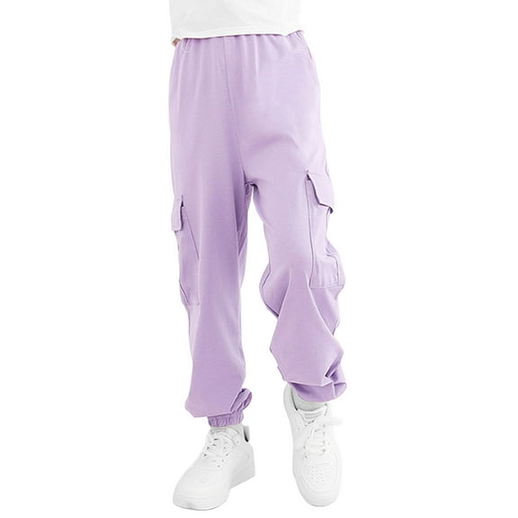 Hjtefg Kids' Breezy Leggings - Soft Play Pants for Girls & Boys | Comfortable Stretch Bottoms | Lightweight Everyday Wear for Active Play,Color: 2-Purple Size: 6-7 Years